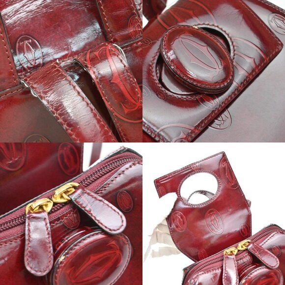 CARTIER Birthday Backpack Shoulder Bag Patent Leather Red GHW France 268-082525 - Picture 9 of 14